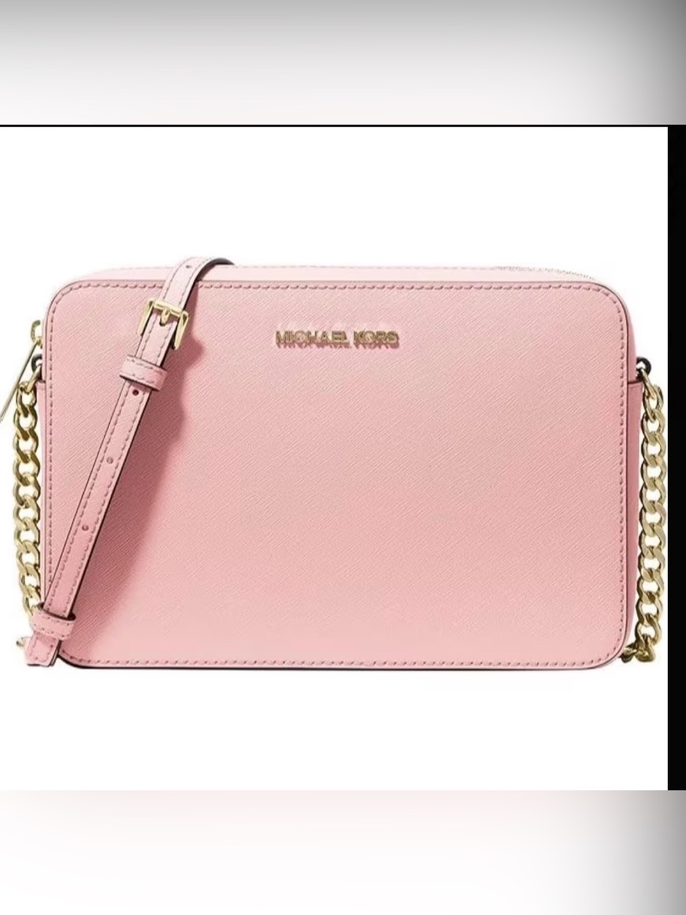 Michael Kors Jet Set Powder Blush Saffiano Crossbody Bag with Gold Hardware
